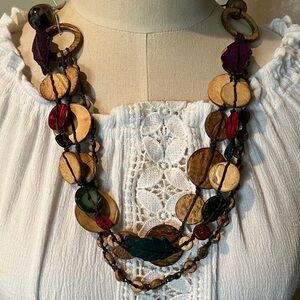 Handcrafted Multicolor Wood Bead Statement Necklace